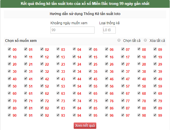 Bảng thống kê tần suất lô tô Bảng thống kê tần suất lô tô